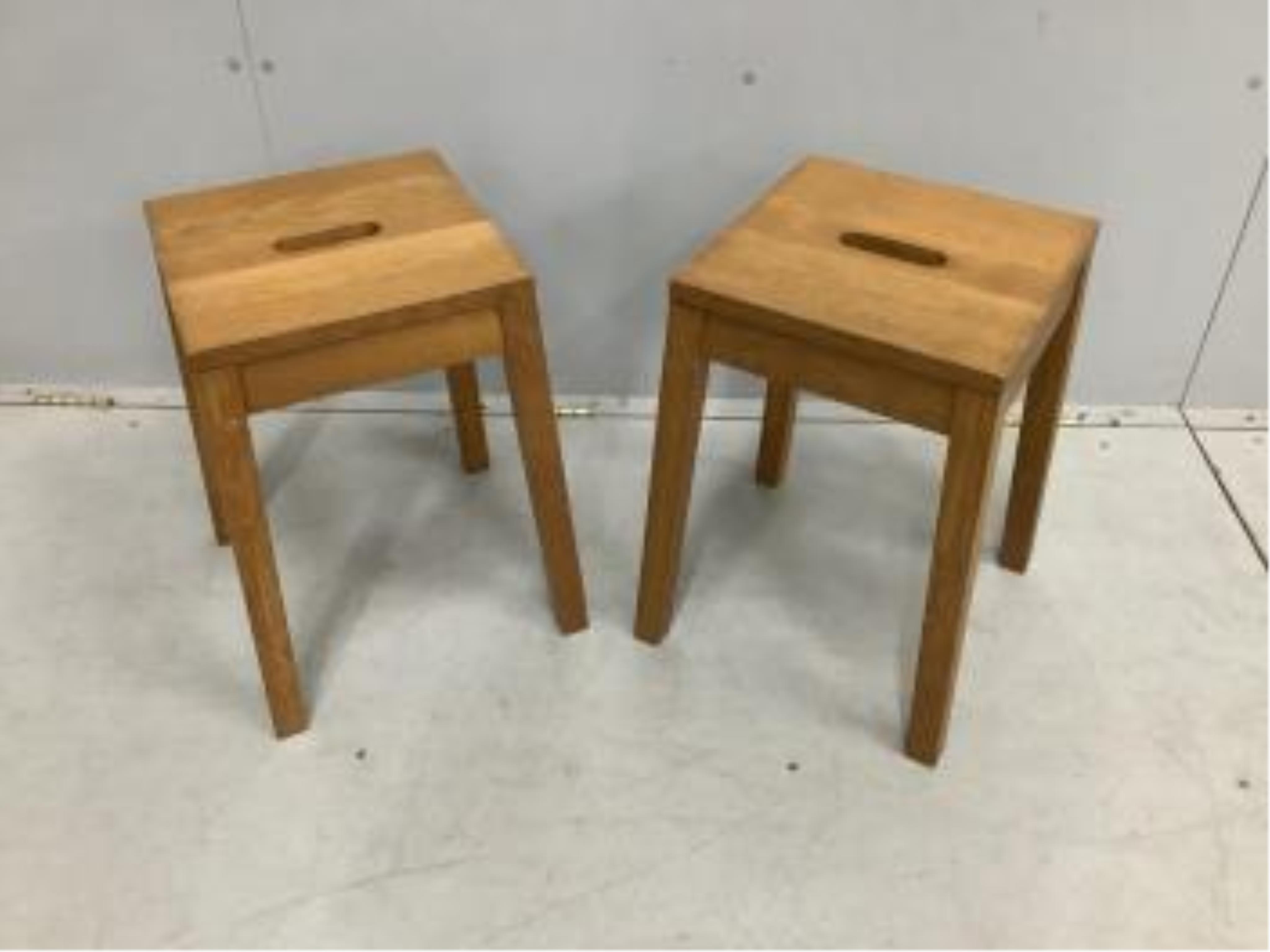 A pair of Contemporary Shaker style oak stools, width 33cm, height 45cm